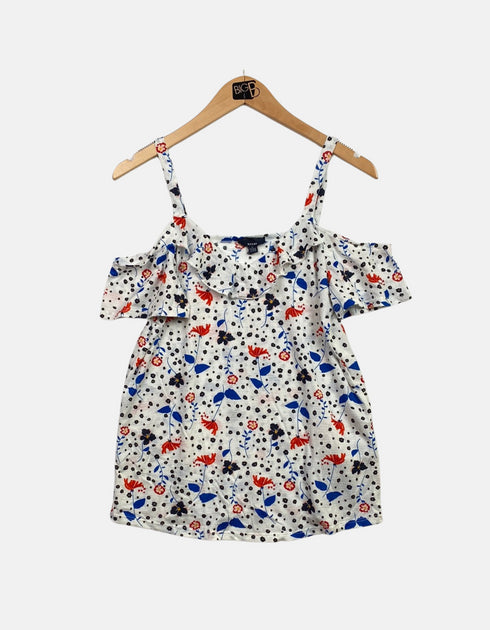 Women's floral print Narrow Strap Top with cut-out shoulder (plus size)